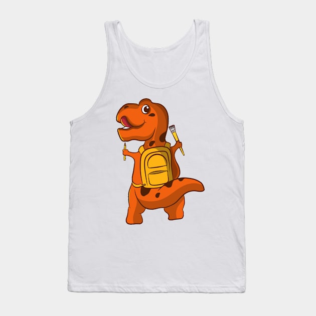 cartoon cute little dinosaur illustration design carrying bag holding pencil and brush Tank Top by sufian